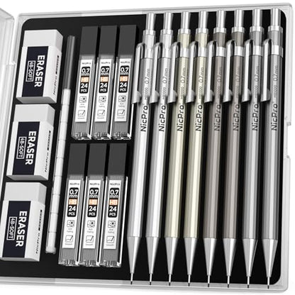 Nicpro 8 Pack Mechanical Pencil 0.7mm, MB1000 Metal Mechanical Pencil Set - style: 8 Pack （0.7mm）