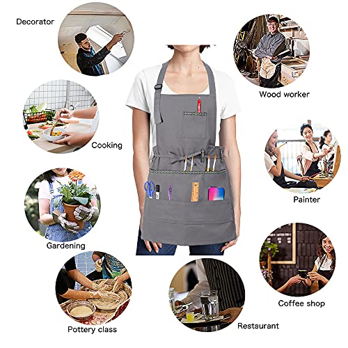FreeNFond Artist Apron for Arts Women Men Canvas Painting Aprons - color: Grey