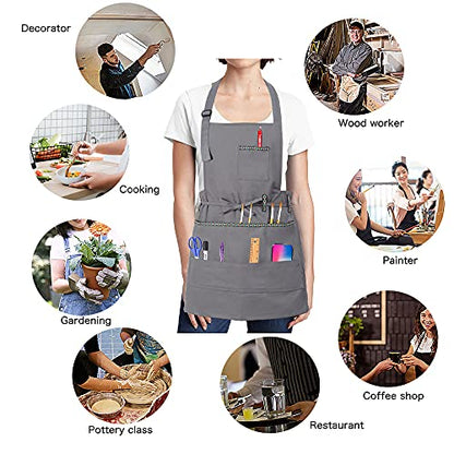 FreeNFond Artist Apron for Arts Women Men Canvas Painting Aprons - color: Grey