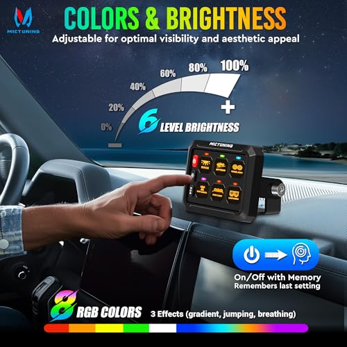MICTUNING P1Y RGB 6 Gang Switch Panel Remote Control Range Up to 230FT - size: RGB 6 Gang(Remote Control)