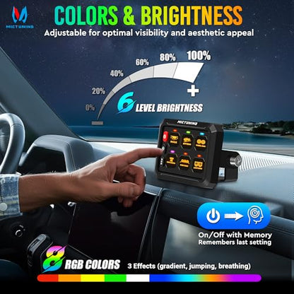 MICTUNING P1Y RGB 6 Gang Switch Panel Remote Control Range Up to 230FT - size: RGB 6 Gang(Remote Control)