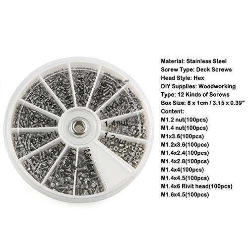E-outstanding 600pcs M1 M1.2 M1.4 M2.5 Mini Electronics Screws Nuts Assortment Tool Kit 12 Kinds of Repair Hardware Tools Box with Screwdriver for Electronic Products