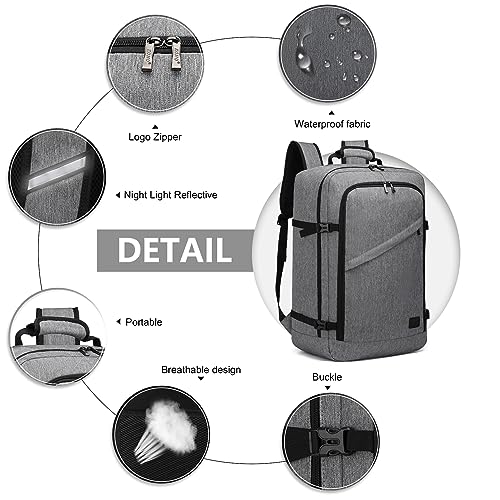 Kono Travel Backpack Airline Approved Overhead Bin Personal Item Bag - color: Grey, size: Large