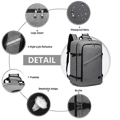 Kono Travel Backpack Airline Approved Overhead Bin Personal Item Bag - color: Grey, size: Large