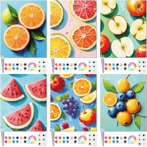Dinifee 6 Pack Pre Drawn Canvas 8x10 Paint Kit for Adults, Colorful Fruit - style: Colorful Fruit