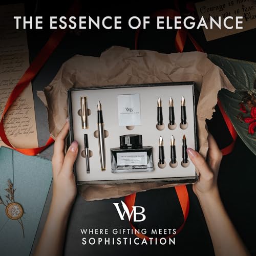 Wordsworth & Black Luxury Calligraphy Pen Set for Writing, 6 Nibs, Silver - color: Silver Gold