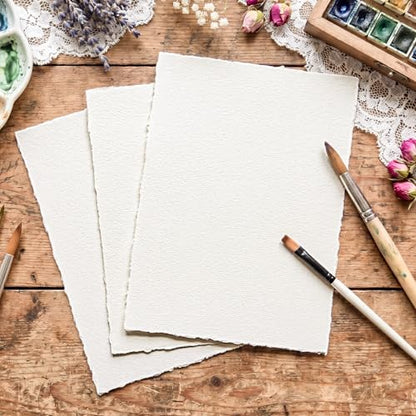 100 Sheets Watercolor Paper 7x10 in, 300 GSM, Deckled Edge, Ivory - size: 7 x 10inch