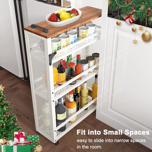 3-Tier Rolling Cart Slim - White Laundry Bathroom Kitchen - color: White