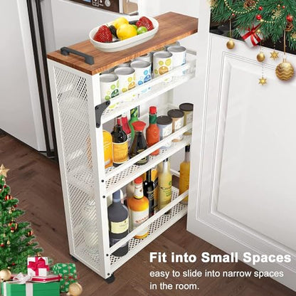 3-Tier Rolling Cart Slim - White Laundry Bathroom Kitchen - color: White