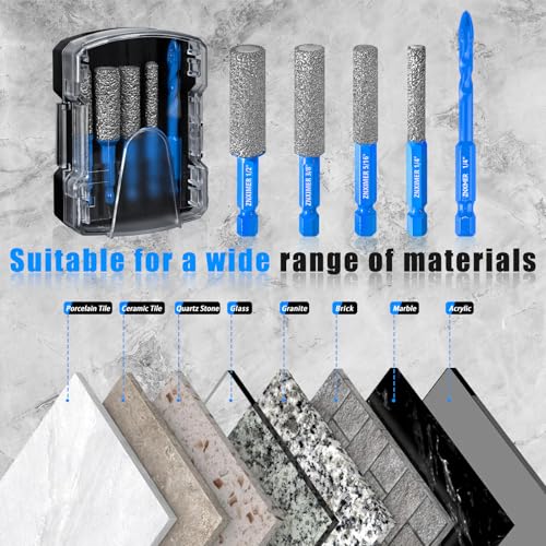 Diamond Drill Bits Set for Ceramic, Porcelain, Glass, Marble, Tile, Granite, Stone and More - 5pcs Tile Drill Bits for Efficient, Precise Drilling and Milling - size: Set3-(1/4"D to 1/2")