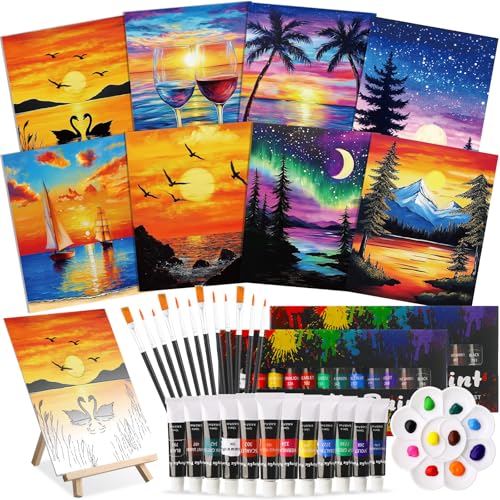 Cholemy 36 Pcs Paint and Sip Kit Gift for Adult 8''x10'' - style: Sunset