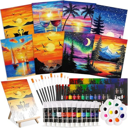 Cholemy 36 Pcs Paint and Sip Kit Gift for Adult 8''x10'' - style: Sunset
