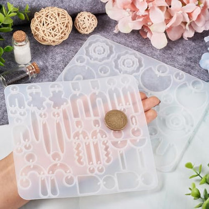 Elecrelive 2Pcs Earring Molds Round Rectangle Moon Flower Epoxy Resin Mold - color: White, Geometric