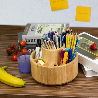 Utoplike Bamboo Rotating Art Supply Desk Organizer, Pencil Holder Desktop - size: Medium