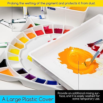 MEEDEN Ceramic Watercolor Paint Palette: Extra Large 32-Well with Lid