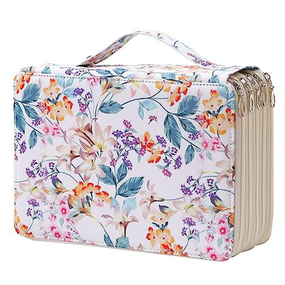 250 Slots Pencil Case 5-Layer Zipped Holder w/Handle - color: White + Flower, size: 250