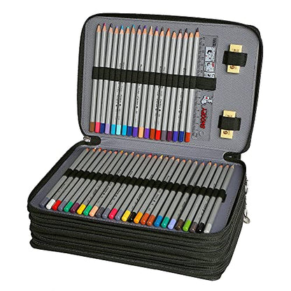 250 Slots Pencil Case 5-Layer Zipped Holder w/Handle - color: Black, size: 250