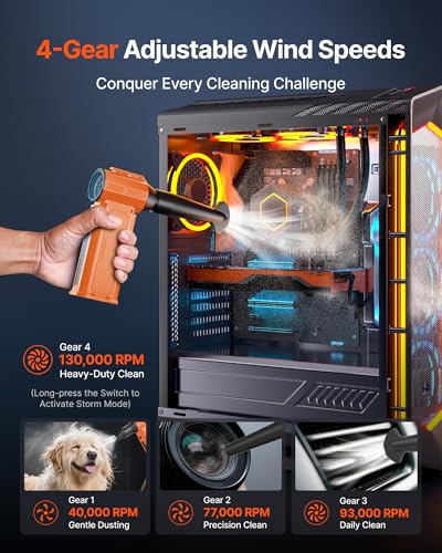 Compressed Air Duster, 130,000RPM Ultra-Powerful Electric Air Duster - color: Orange