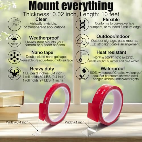 Clear Double Sided Nano Mounting Tape,0.4 inch *10 FT Two Sided Foam Tape