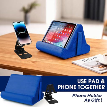 Universal Multi-Angle Tablet Holder - Soft Pad Stand with Net Pocket & Phone Stands for Lap, Knee, Sofa and Bed Phone Pad Stands(Blue) - color: Blue
