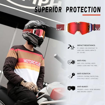 Motocross Goggles Anti-Fog Motorcycle Protective Eyewear for Men - color: Red