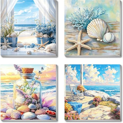 Ekuxom 4 Pack Beach Paint by Numbers Kit for Adults on Canvas Framed - color: 4 Pack Beach