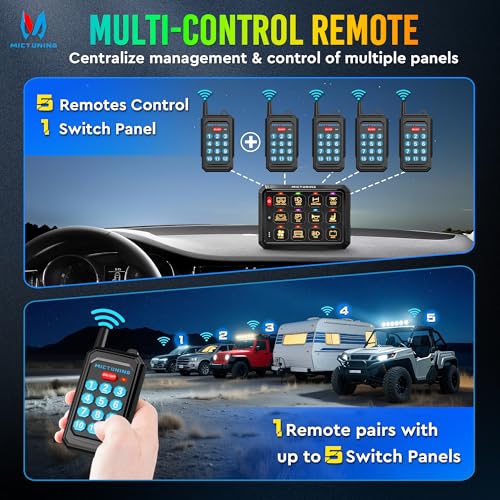 MICTUNING P1Y RGB 12 Gang Switch Panel Remote Control Range Up to 230FT - size: RGB 12 Gang(Remote Control)