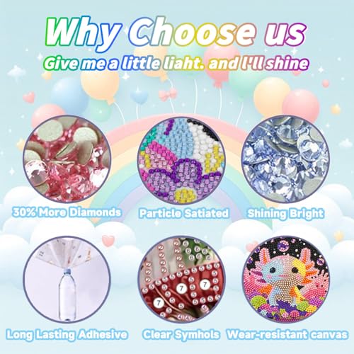 WEMEON Axolotl Diamond Art Kits for Kids with Frame 7x7 inch - color: Axolotl