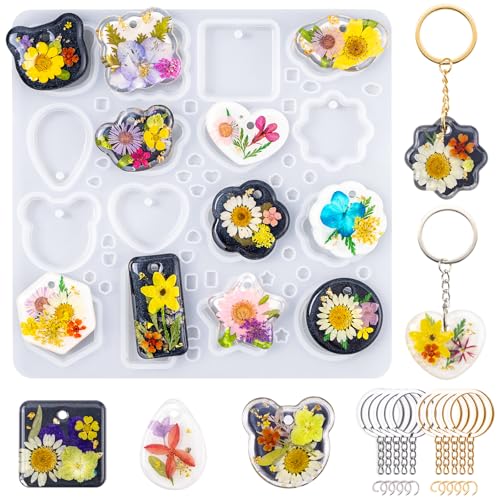 LET'S RESIN Keychain Resin Molds Silicone, 16 Cavity Pendant Casting Mold - color: Geometric Keychain Molds