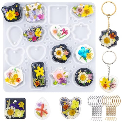 LET'S RESIN Keychain Resin Molds Silicone, 16 Cavity Pendant Casting Mold - color: Geometric Keychain Molds