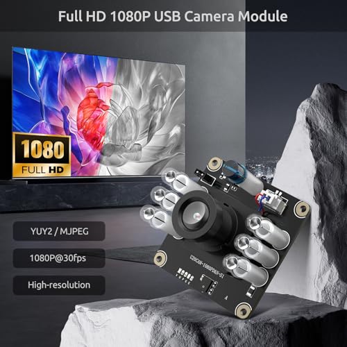 USB 2.0 UVC Camera Board 1080P Day&Night Vision Automatic IR-Cut, MEMS Microphone ESD/EMI-Protected Plug&Play for Windows/Linux/Mac/Android/Raspberry Pi/Jetson Nano/ARM Boards