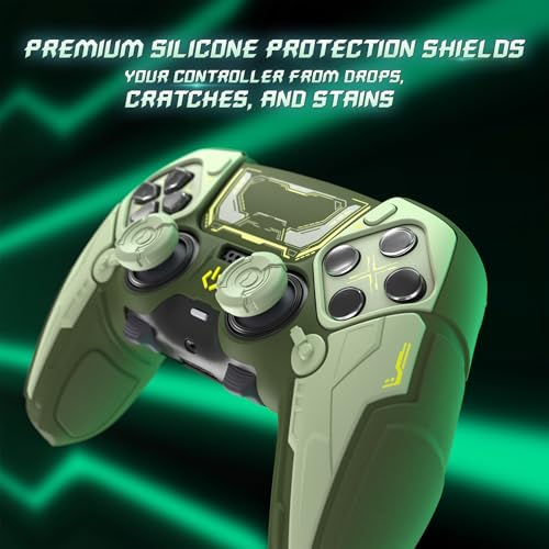 PlayVital for ps5 Edge Controller Silicone Cover Skin - Stellar Mecha Anti-slip Grip Protector for ps5 Edge Controller with Joystick Cap & Sticker, Shockproof Case - Army Green & Sage Green - color: Army Green & Sage Green