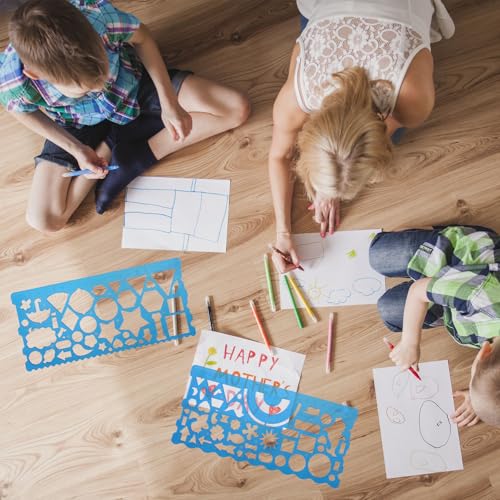 JIEYAO 2 Pcs Geometric Drawings Templates, Multi-Shaped Drafting Stencils, Plastic Measuring Templates Rulers Clear Drawing Triangle Tool Protractor Set for Studying Designing Office(Blue) - color: Blue