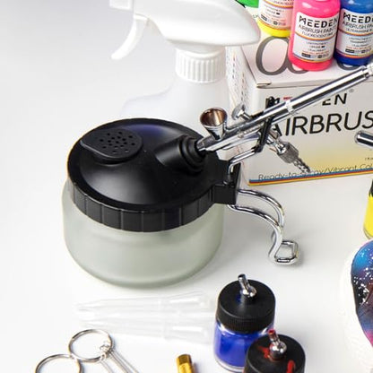 MEEDEN Airbrush Gun Cleaner Kit: Heavy Glass Cleaning Pot with Holder