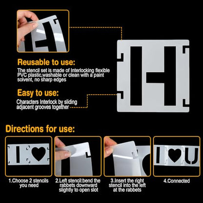 2.5 Inch Letter Stencils,43Pcs Reusable Letter Stencils for Painting - size: 2.5 inch