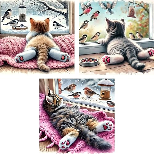 croshom Diamond Art Kits for Adults, 3 Packs Cat Diamond Art Painting Kits - color: Winter Cat, size: 3 packs-30*30cm