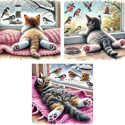 croshom Diamond Art Kits for Adults, 3 Packs Cat Diamond Art Painting Kits - color: Winter Cat, size: 3 packs-30*30cm
