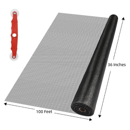 Fiberglass Window Screen Mesh Roll - 36"x100', Easy-to-Cut Screen Door Mesh for Windows, Pool, Porch Durable Mesh Replacement Option - size: 36” x 100’