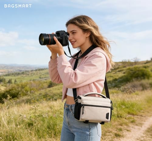 BAGSMART Camera Sling Bag with Tripod Holder & Rain Cover, Ivory White - color: 03-Ivory White