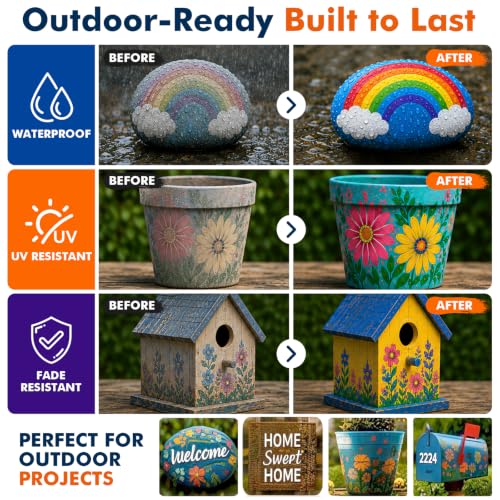 GOTIDEAL Outdoor Acrylic Paint Set, 18 Colors Waterproof Paint 3.4 oz/100ml