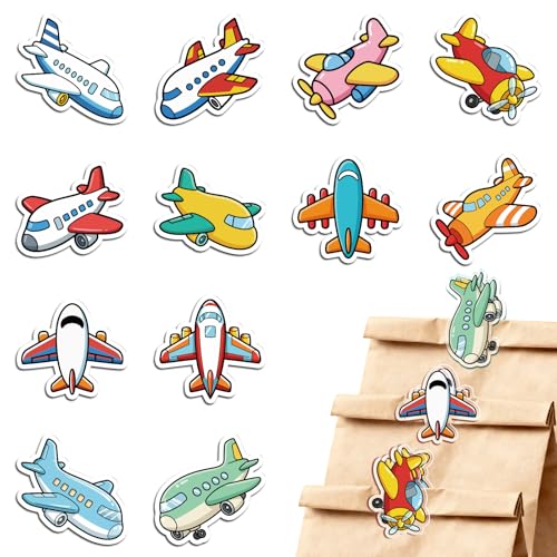 MAYJOYDIY 24Pcs 12 Styles Airplane Acrylic Chip Clips Commercial Airliner Bag Sealer Sealing Closures Colorful Aircraft Propeller Airplane Bag Clips for Food Storage Airtight Seal Grip - color: Airplane
