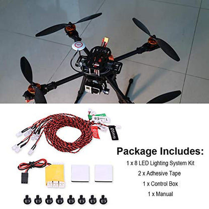 Akozon Rc Plane Navigation Lights Rc Plane Led Light Kit RC Airplane Flashing Light 8 LED Lighting System Kit Simulation Flashing Lights for RC Airplane Helicopter Deformation Model