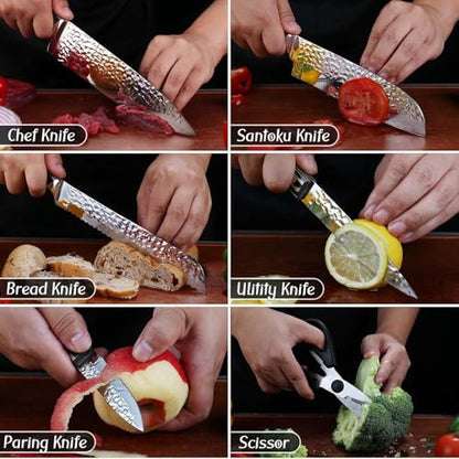 15 Pieces Kitchen Knife Set with Block and Sharpener Gray - color: Gray/Black