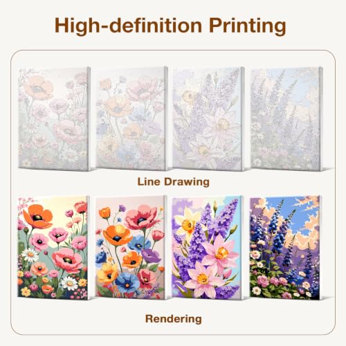 HeeBenor 4 Pack Flowers Paint by Numbers Kit for Adults Framed Canvas - color: Flowers 038