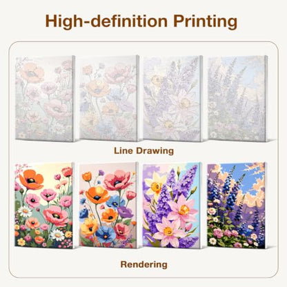 HeeBenor 4 Pack Flowers Paint by Numbers Kit for Adults Framed Canvas - color: Flowers 038