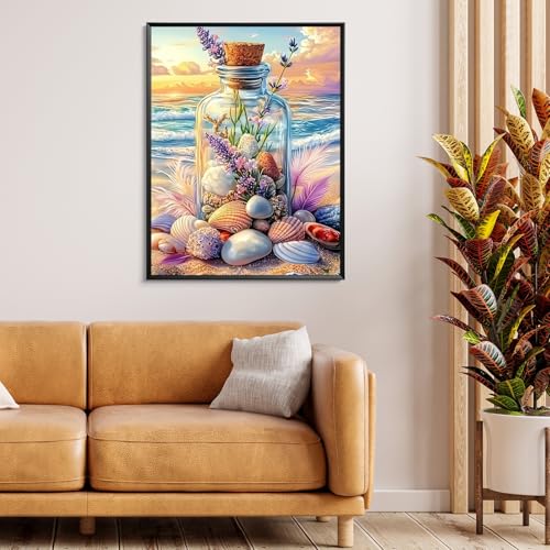 5D Beach Seashell Bottle Diamond Art kits for Adults Beginners 12x16 Inch - color: KM955-1