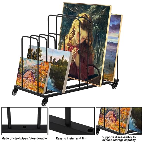 tonchean Art Canvas Storage Rack with Wheels, Adjustable Art Drying Painting Rack Metal Painting Storage Easel Display Stands for Canvas Boards, Panels, Frames, Crafts Drying & Drawing Boards
