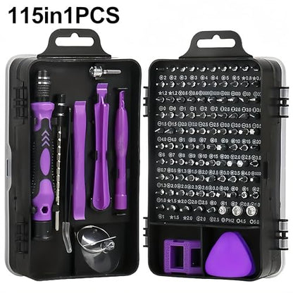 115-in-1 Precision Screwdriver Sets, Professional Repair Tool Kit with Flat Head & Multiple Bits for Electronics, Phone, Watch, Automotive Maintenance - Magnetic, Non-Slip Handle & Tweezers(Purple)