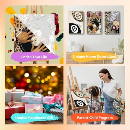 Mandun Leopard Paint by Numbers Kit for Adults, 3 Pack, 7.8x11.8 inch - color: 3 Pack Leopard