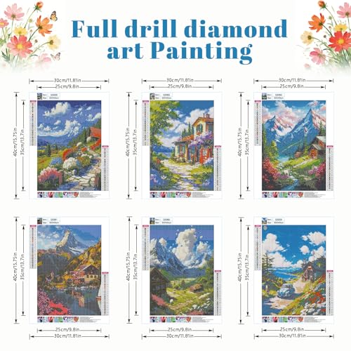 DOTSOPS 6 Pack Landscape Diamond Painting Kits for Adults Round Full Drill - color: Landscape B